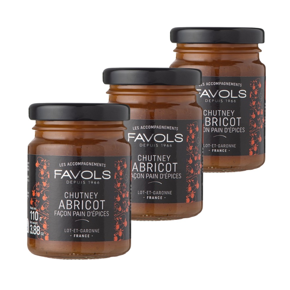 3x Favols Marhuľové čatní (konfit) s perníkovým korením, Francúzsko, pohár 110g