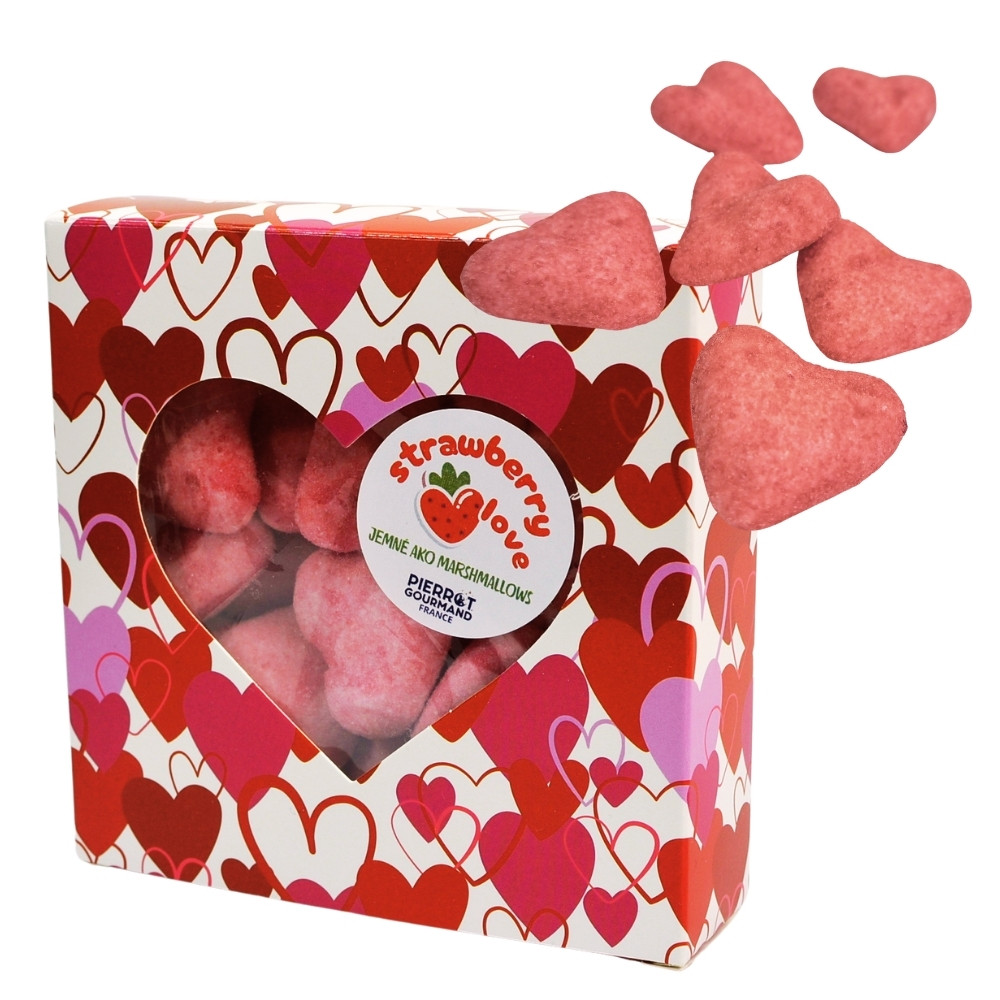 Jahodové srdiečka Strawberry Love v darčekovej krabičke, Francúzsko, 130g
