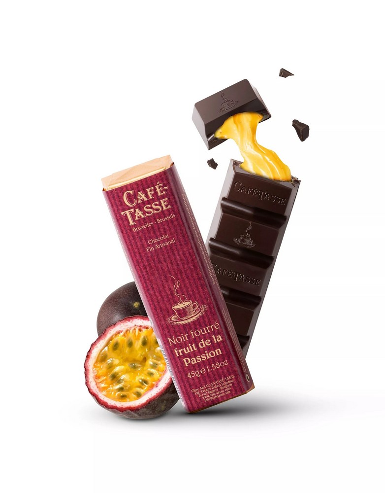 Café Tasse Plnená čokoládová tyčinka, horká s marakujovou plnkou, 45g, Belgicko,  45g