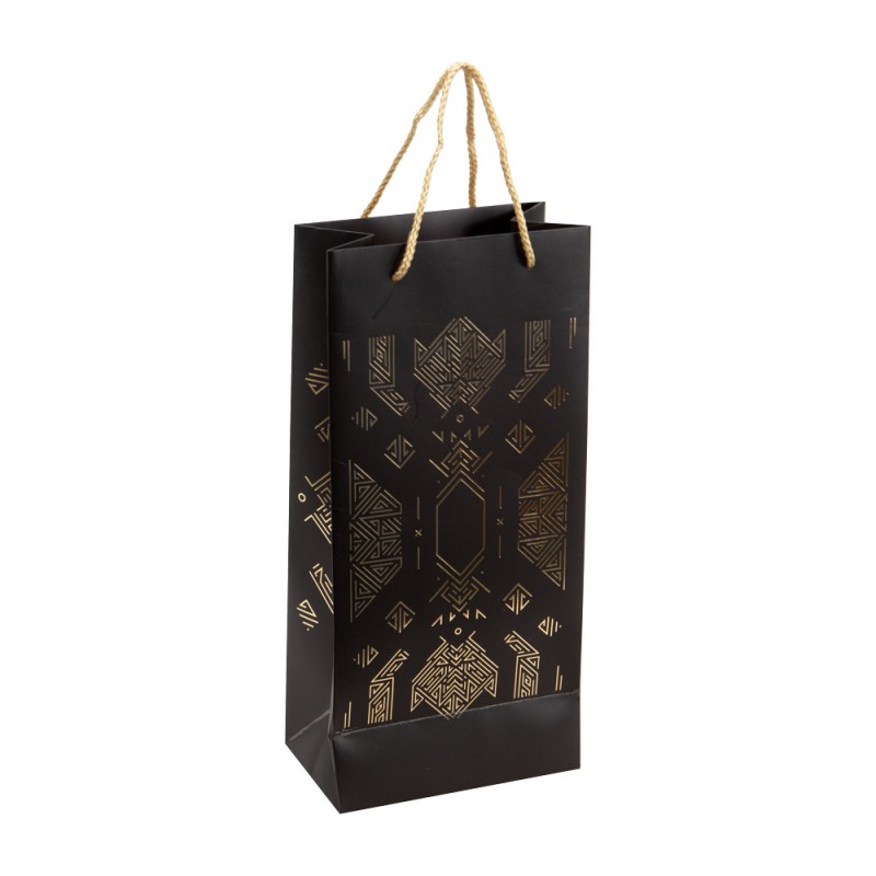 Darčeková taška Golden Black Gatsby na 2 fľaše, 16,5x10x35 cm
