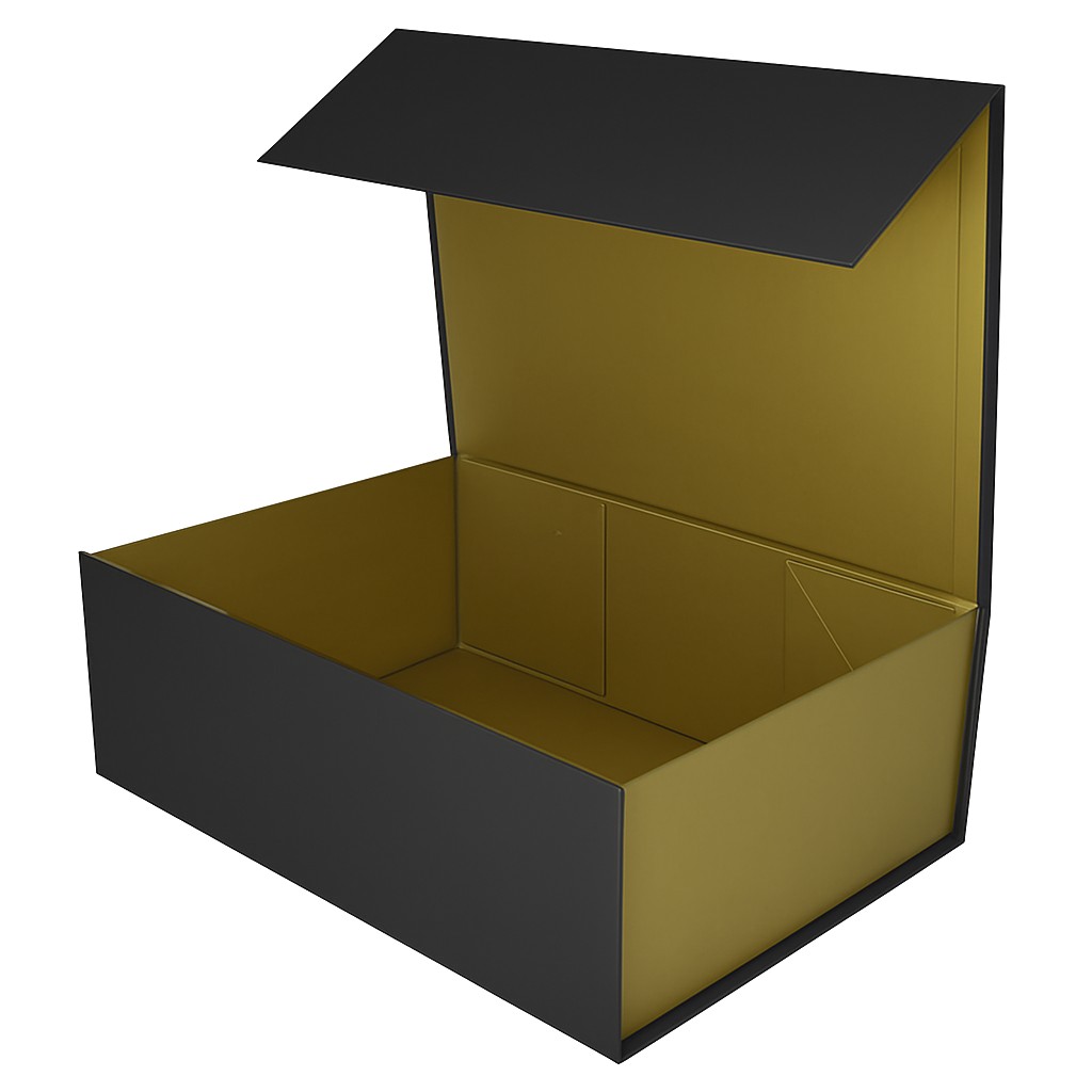 Luxusná darčeková krabica zamatová s magnetickým uzáverom, čierno zlatá L 27x19x8cm