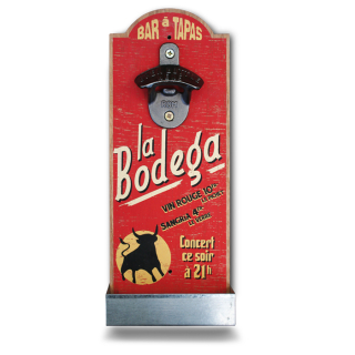Otvárač na fľaše nástenný "Bodega" 12x30 cm, drevo + kov