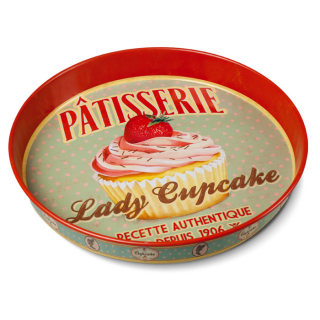 Servírovací podnos okrúhly "Lady cupcake" 34x5 cm, plech