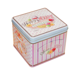 Dóza na sušienky "Happy thérapie Macarons" 14,7x14,7x12,3 cm, plech