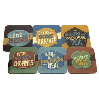 Podšálky štvorcové sada 6 ks "L'heure de boire" 9,5x9,5 cm, korok