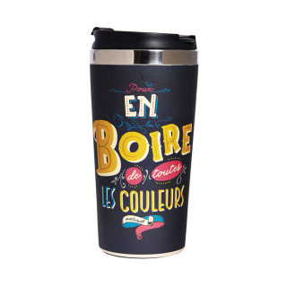 Termo hrnček "Les p'tits Mots d'Humour" D 8,5 x H 18 cm - 500ml, bambus