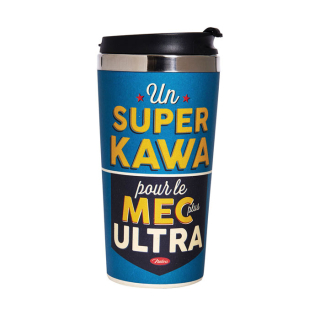 Termo hrnček "Super Kawa" D 8,5 x H 18 cm - 500ml, bambus