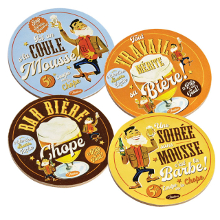 Podšálky okrúhle sada 4 ks "Bar biére chope" D 9 cm, korok