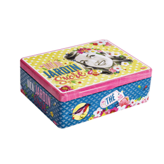 Dóza na čaj, 6 priečinkov "Mon Jardin sucré" 20 x 14.5 x  H. 6.5 cm, plech