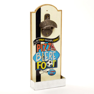 Otvárač na fľaše nástenný "Pizza biére foot" 12 x H 30 cm, drevo + kov