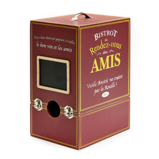 Drevený Bag in box (BIB) na víno 5L "Bistrot des Amis" 30x22x16 cm