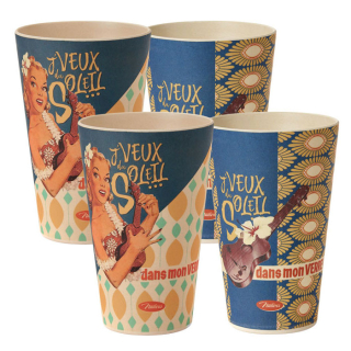 Poháre sada 4ks "J'veux du soleil" D 8 x H 13 cm - 400ml, bambus
