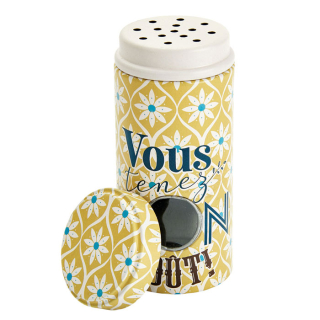 Korenička - dóza na koreniny "Vous tenez l'bon gout" 10 x 4,5 cm, plech