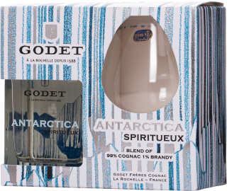 Godet Koňak Antarctica + 1 pohár, Francúzsko, gift box 0.5l