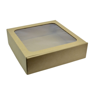 Darčeková krabička s okienkom 250x250x70 hnedá