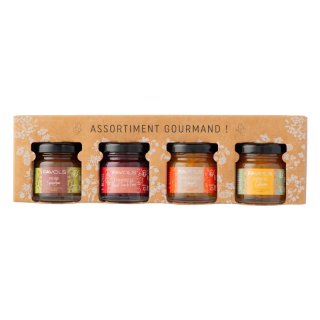 Favols Darčeková krabica 4x delikátny džem so sušienkami a nugátom, Francúzsko, 168g